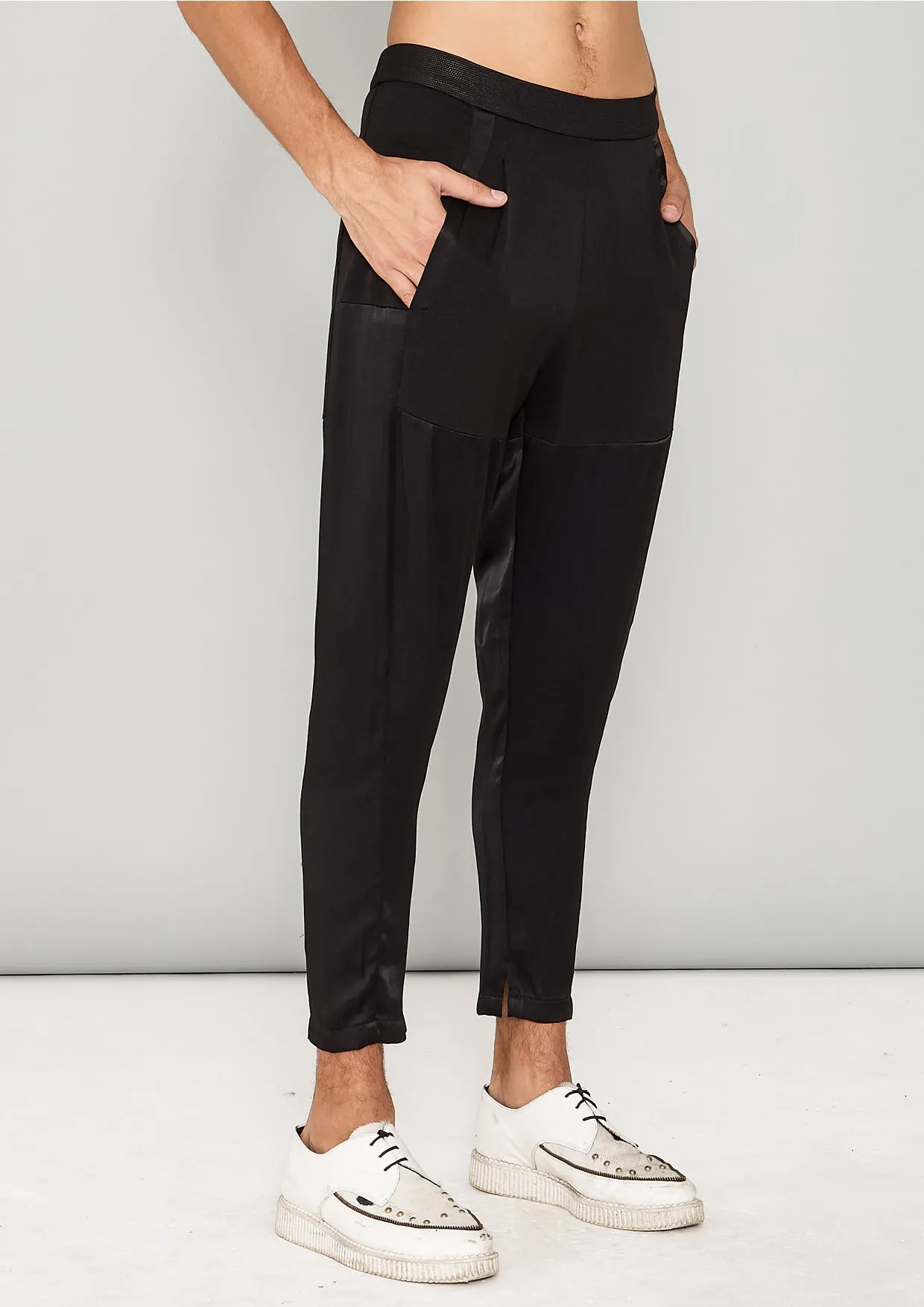 PANTS PATCHWORK - HEAVY DRAPING black shiny/matt