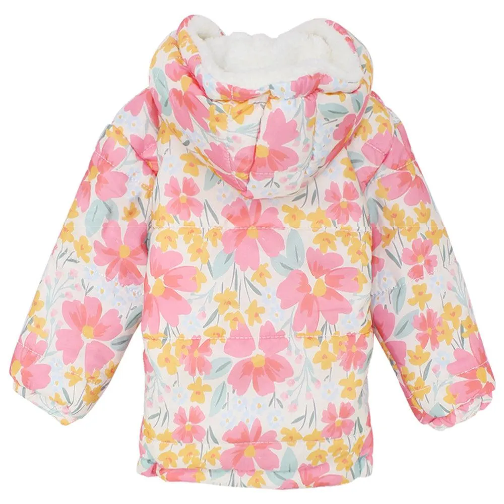 Pinky Flowery Long-Sleeved Waterproof Hooded Jacket