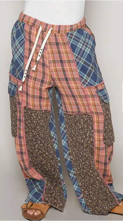 Plaid Flannel Patchwork - Wide Leg Pant