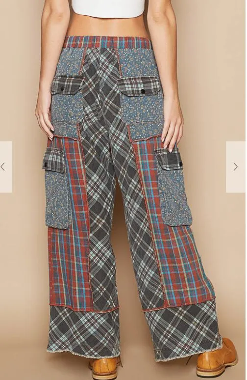 Plaid Flannel Patchwork - Wide Leg Pant