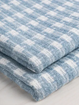 Plaid Wool Coating Deadstock - Light Blue   White