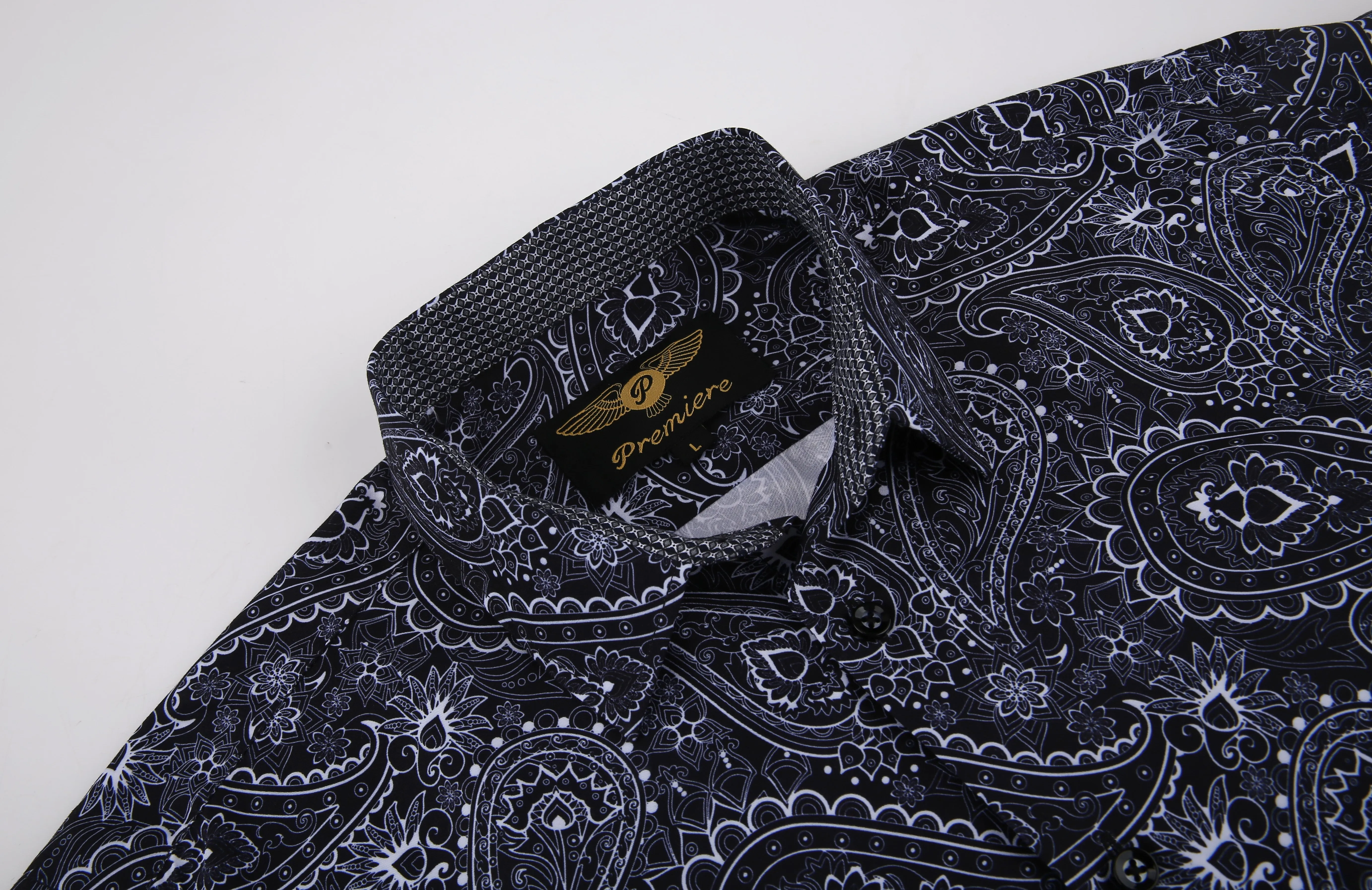 PREMIERE SHIRTS: Black & White Paisley