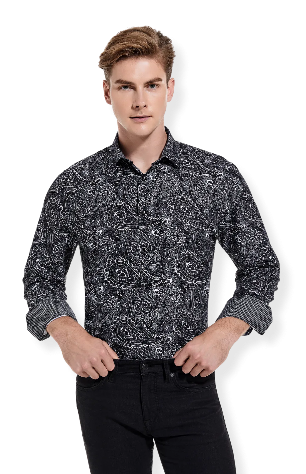 PREMIERE SHIRTS: Black & White Paisley