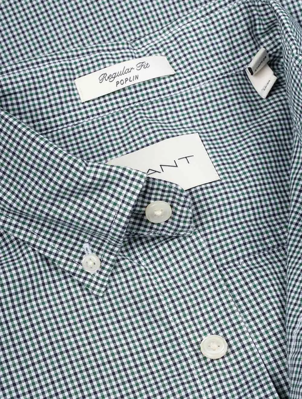 Regular Poplin Micro Check Shirt Forest Green