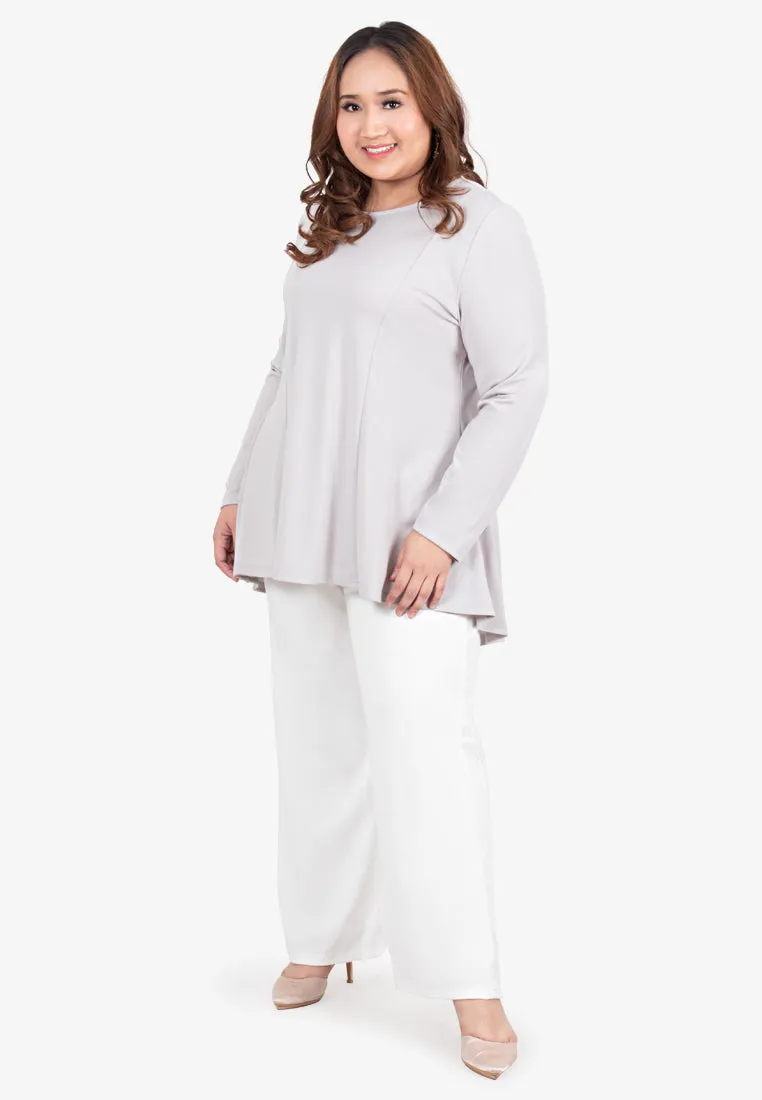 Ribah Demure Flared Top - Soft Grey