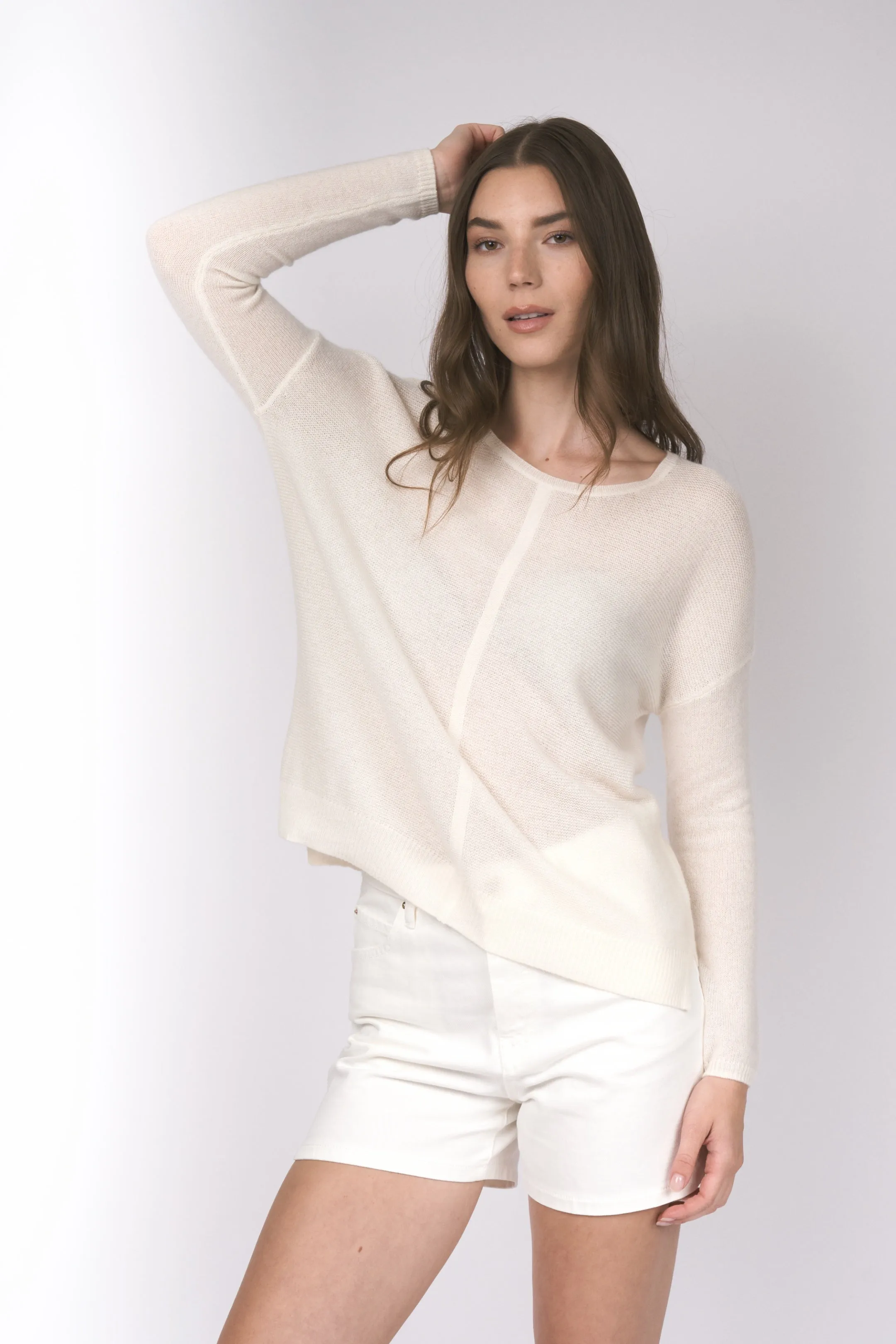 Robertson Madison 100% Cashmere Easy Fit Sweater CC-221 | Ivory