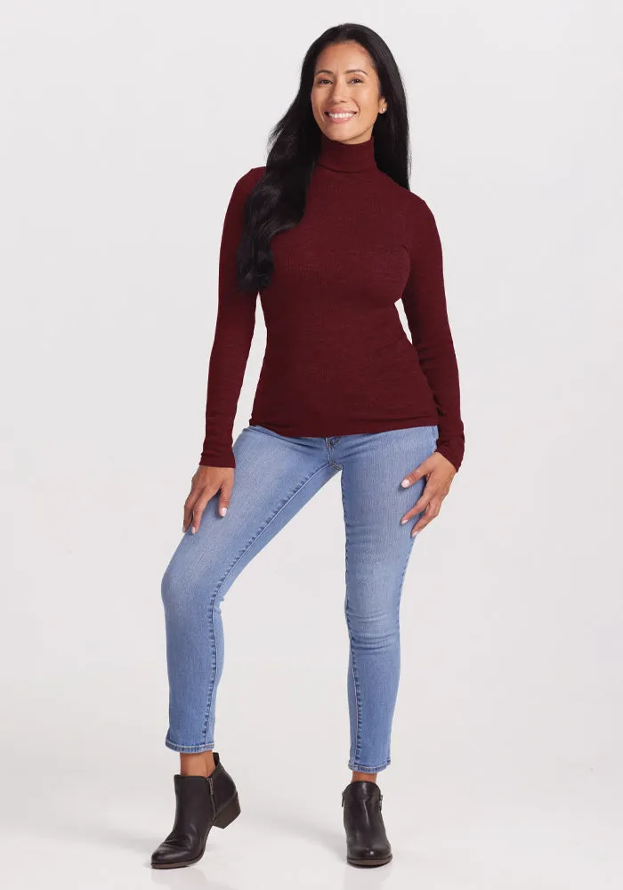 Sage Ribbed Turtleneck - Cranberry Melange