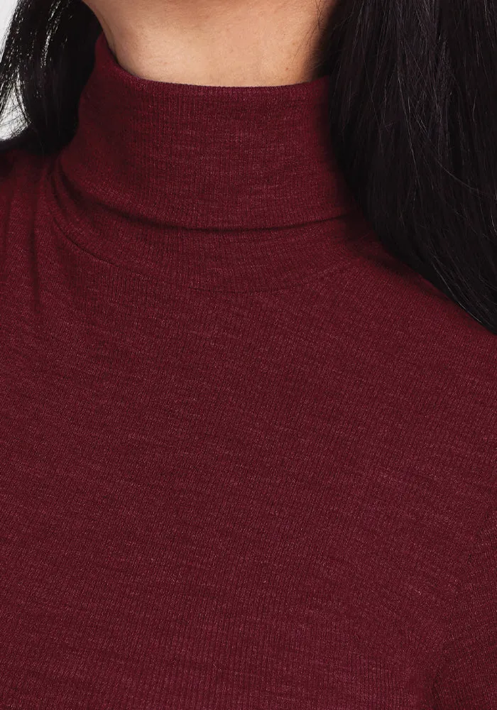 Sage Ribbed Turtleneck - Cranberry Melange