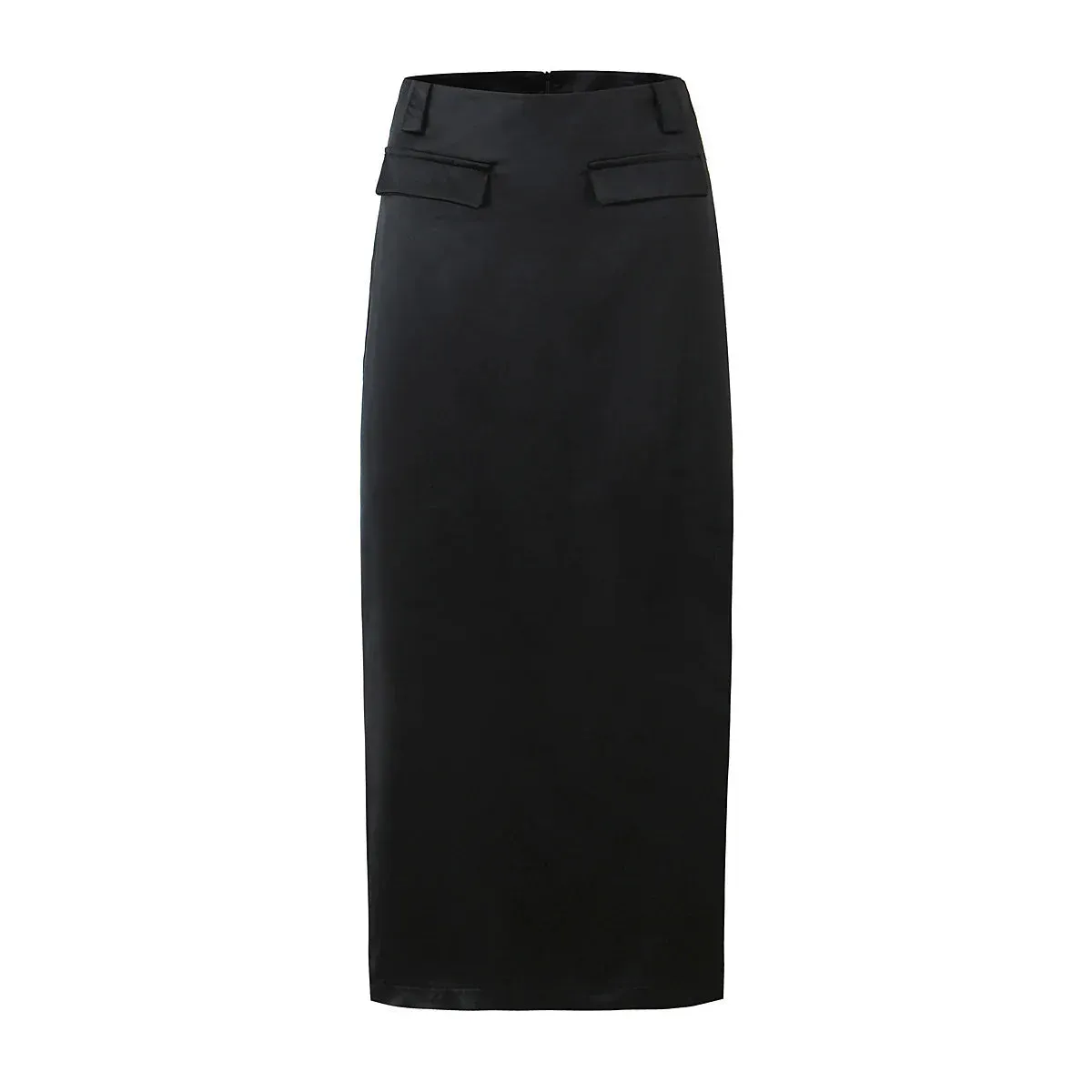 Satin Zipper High Charming Waist Midi Pencil Skirt