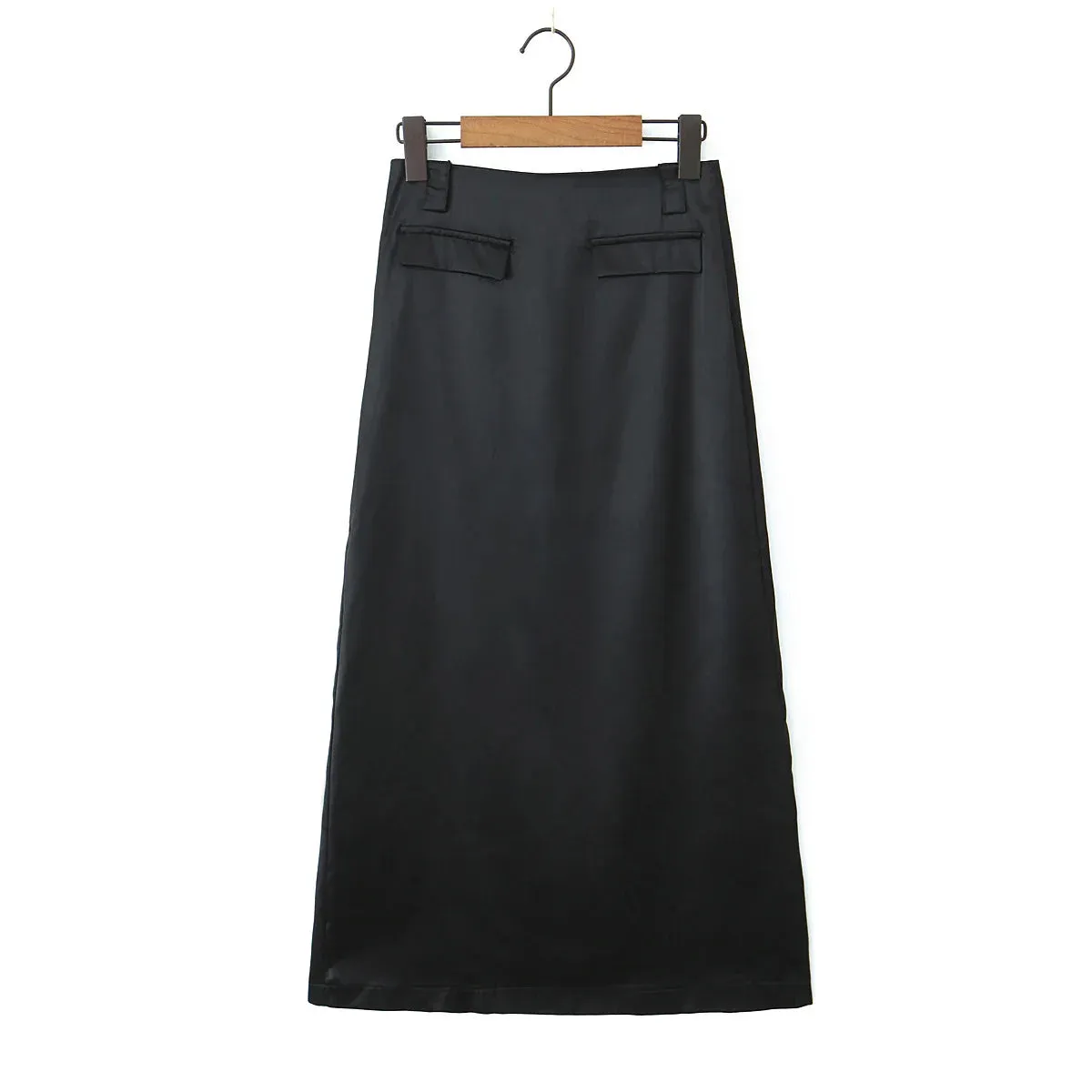 Satin Zipper High Charming Waist Midi Pencil Skirt