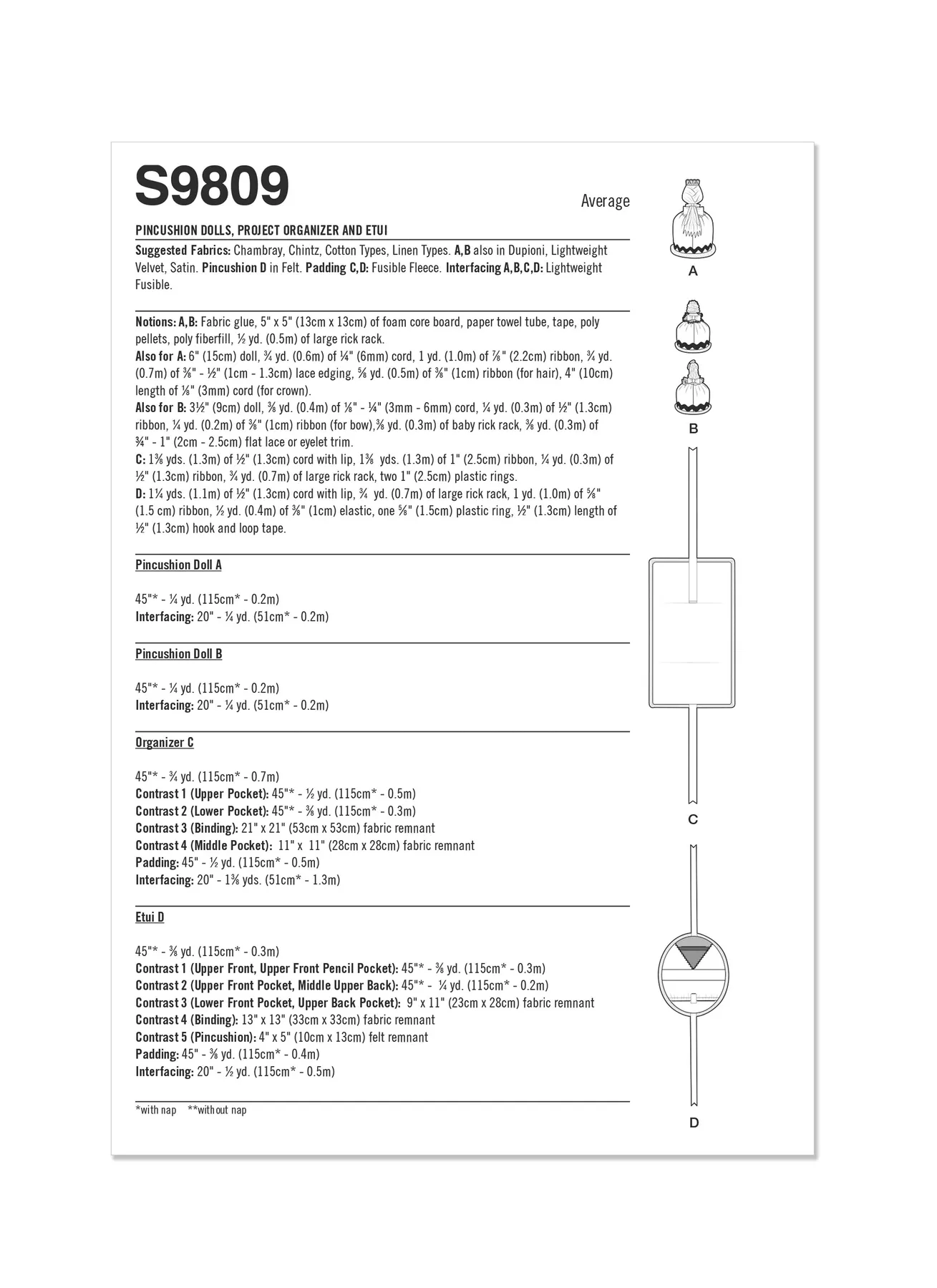 Simplicity Pattern 9809 Pincushion Dolls, Project Organizer and Etui