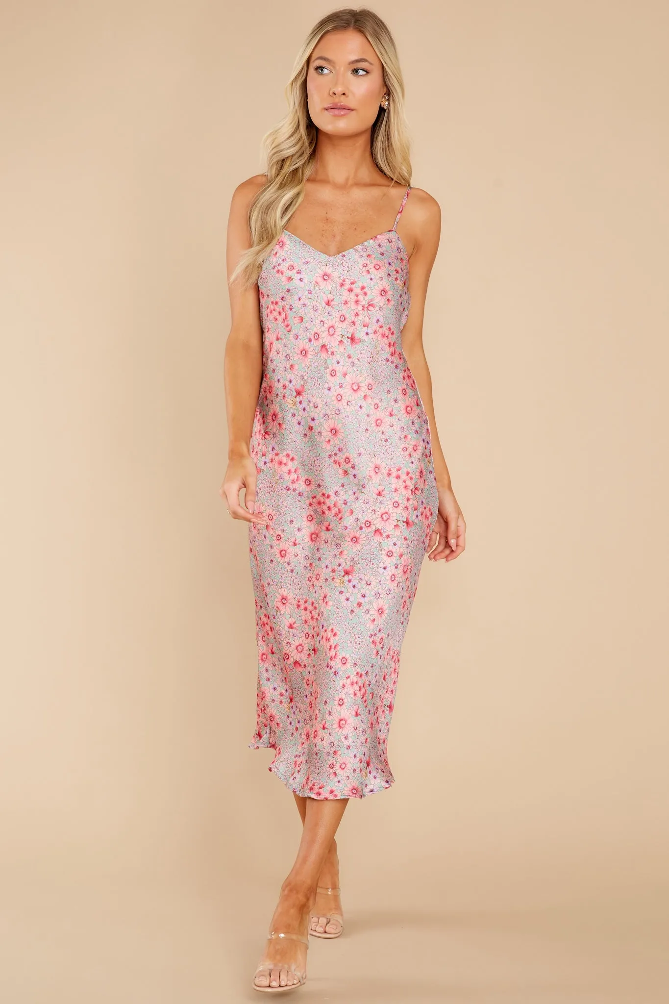 Smooth Things Over Pink Floral Print Midi Dress