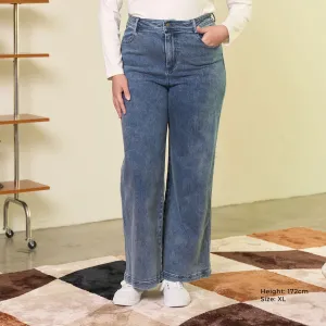 Straight-Leg Denim Stretchy Pants