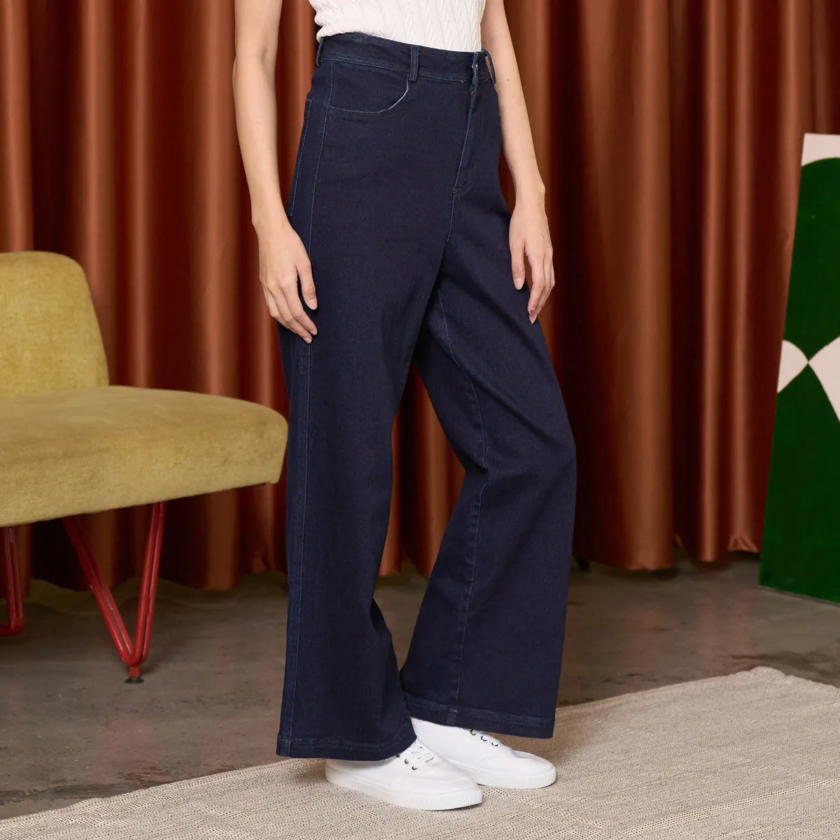 Straight-Leg Denim Stretchy Pants