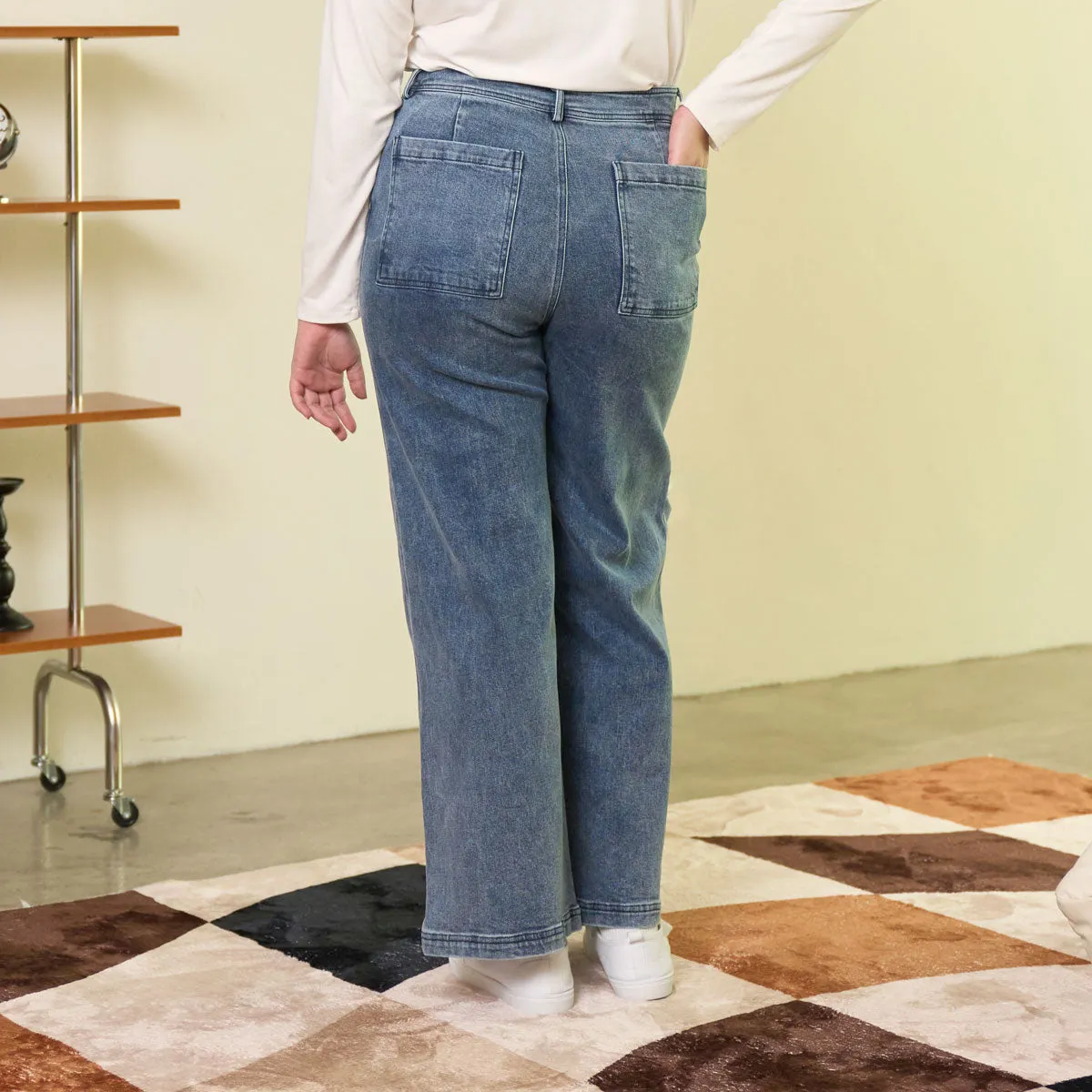 Straight-Leg Denim Stretchy Pants