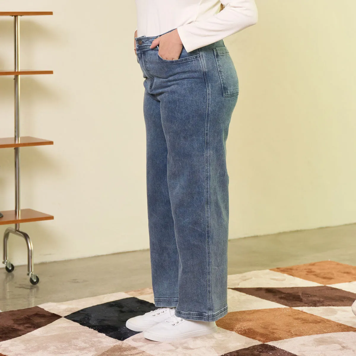 Straight-Leg Denim Stretchy Pants