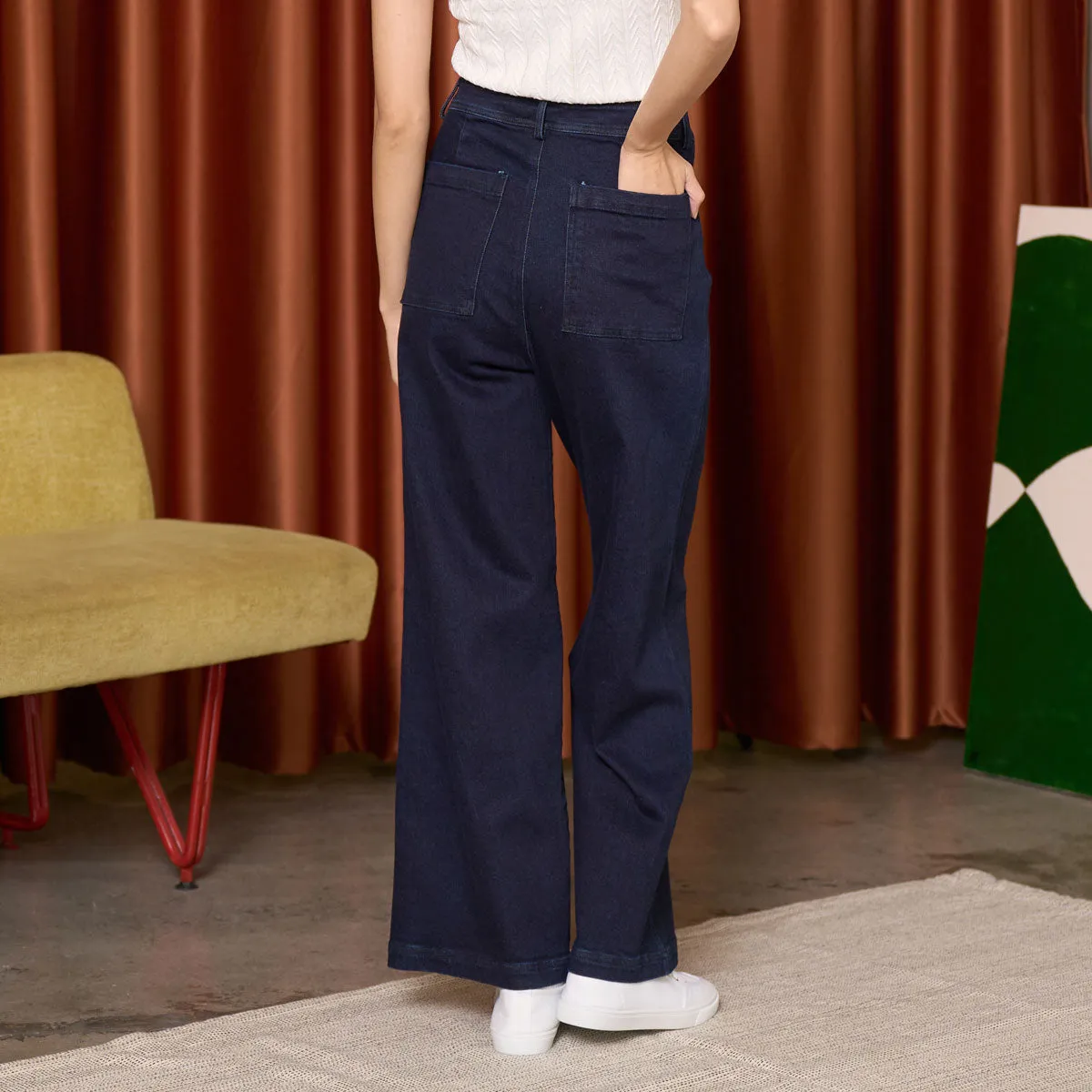 Straight-Leg Denim Stretchy Pants