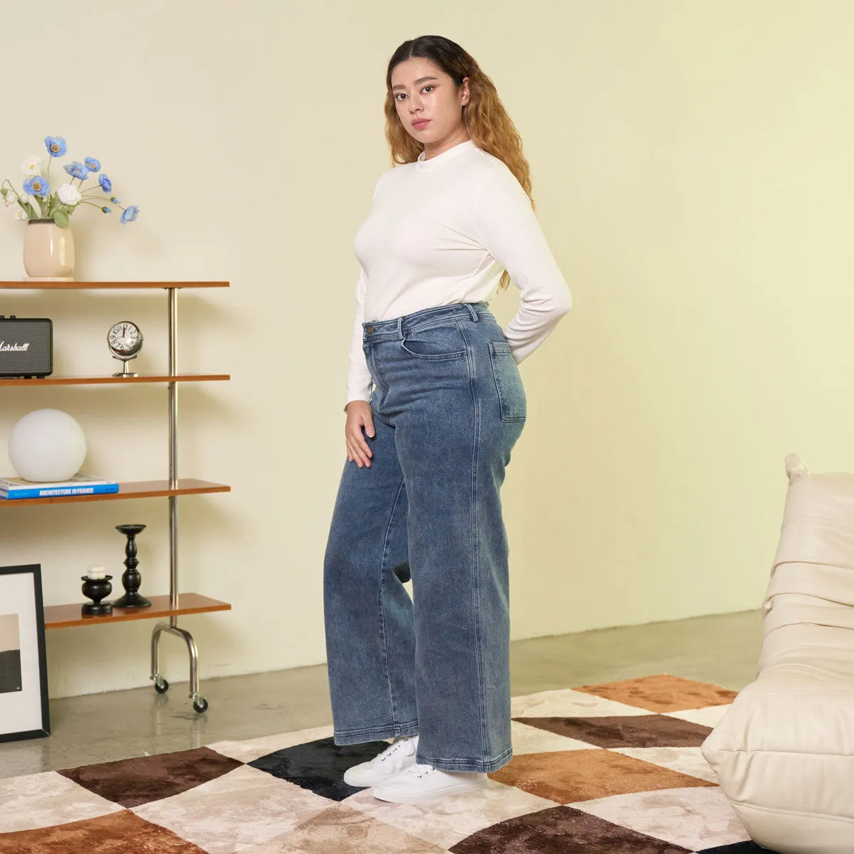 Straight-Leg Denim Stretchy Pants