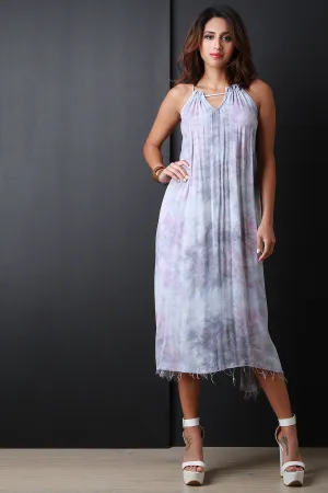 Tie Dye Key Hole Asymmetrical Hem Midi Dress