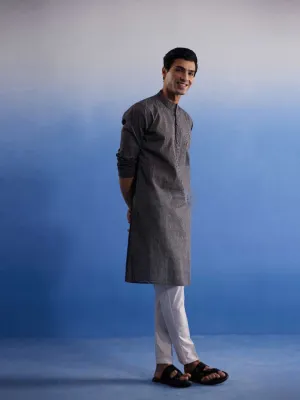 Vastramay Men's Black Cotton Kurta Pyjama