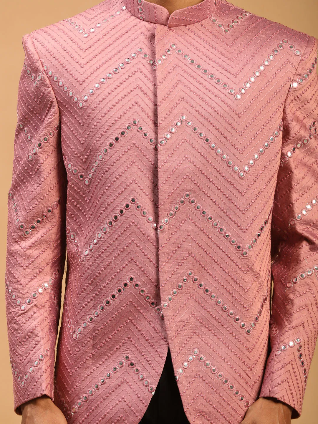 Vastramay Men's Pink Mirror Jodhpuri Set