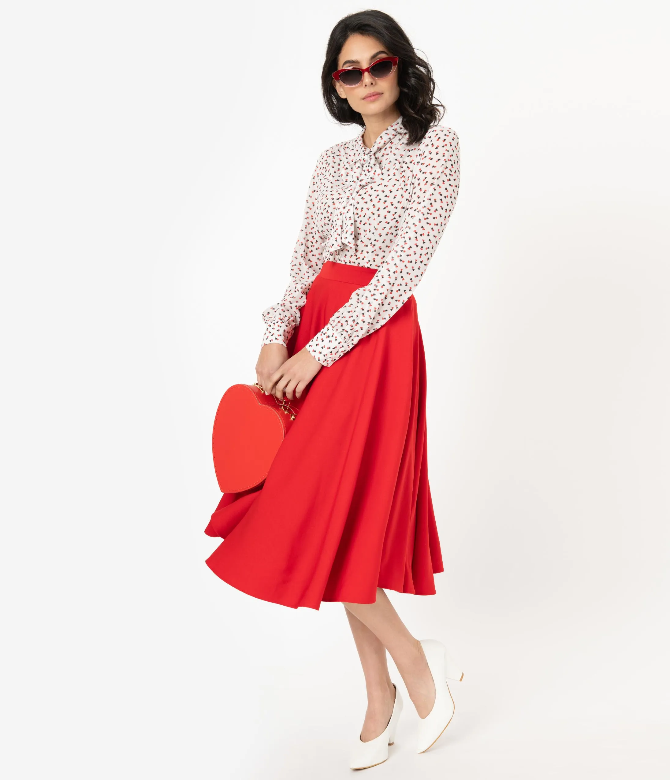 Voodoo Vixen 1950s Red Rosy Midi Skirt