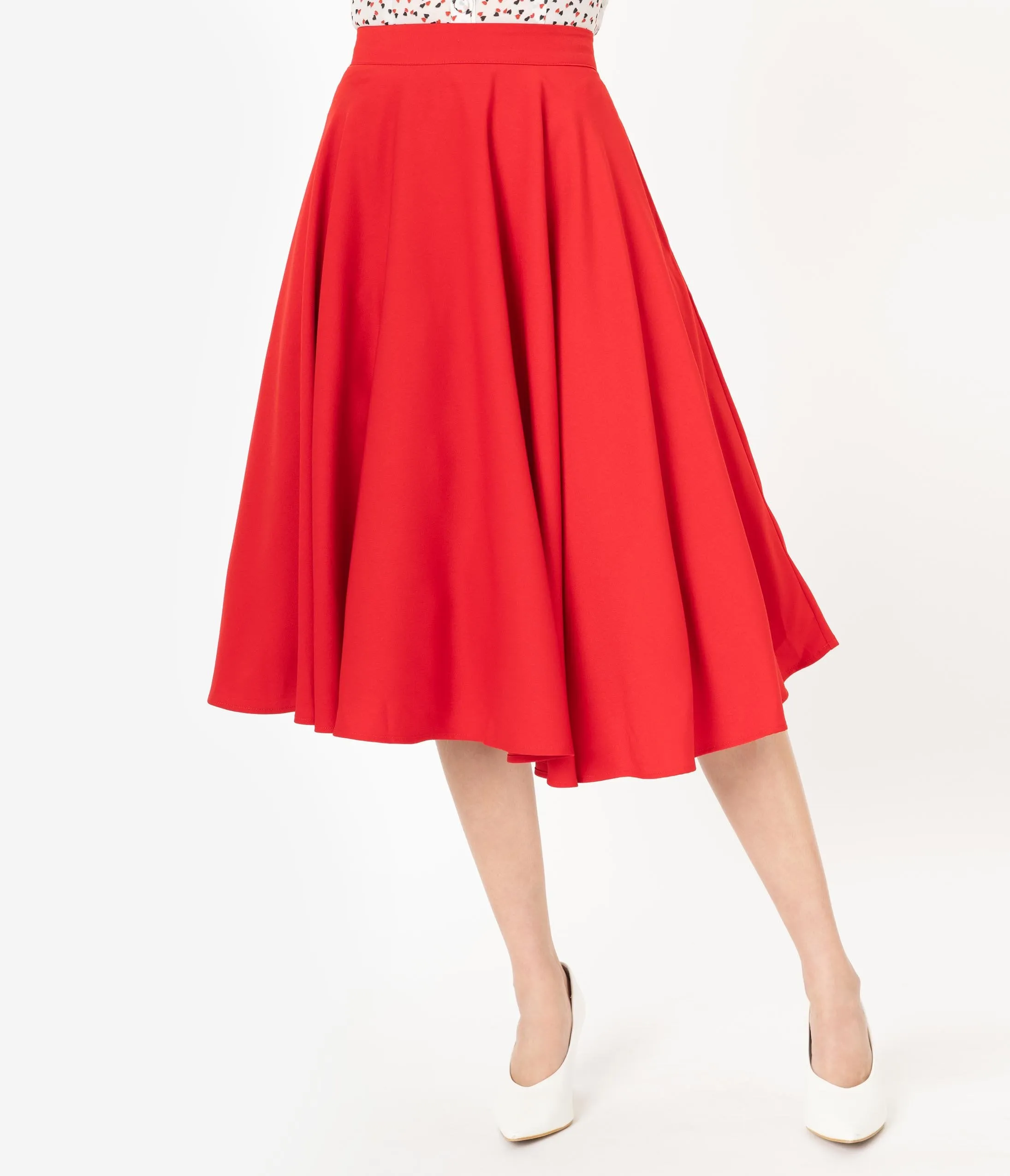 Voodoo Vixen 1950s Red Rosy Midi Skirt