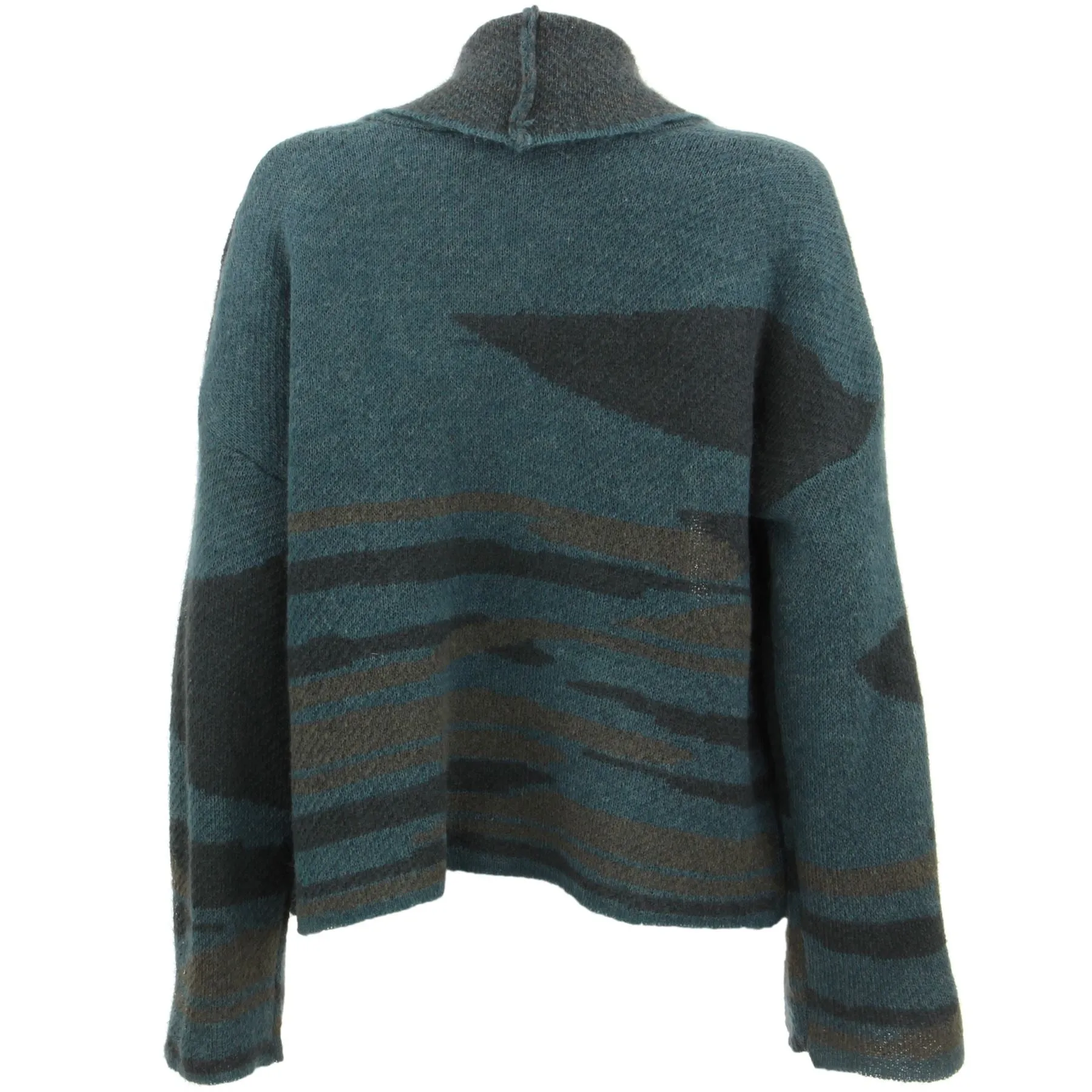 Wool Blend Knit Cardigan with a Shawl Collar - Teal Green